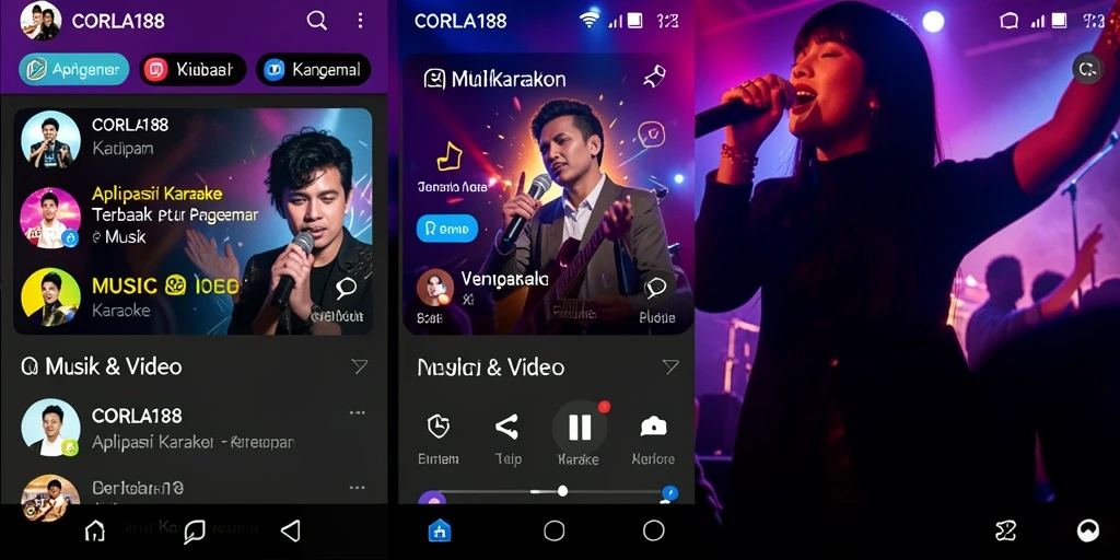 Antarmuka intuitif aplikasi Karaoke CORLA188 dengan berbagai lagu.
