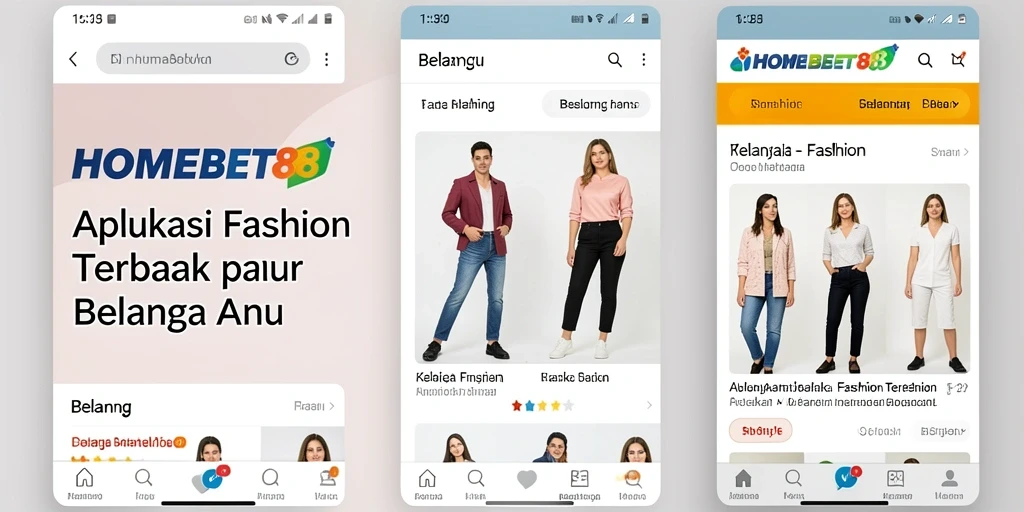 Antarmuka aplikasi HOMEBET88 yang stylish dan modern untuk belanja fashion.