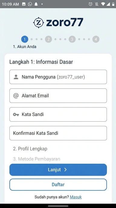 Panduan Daftar Akun Baru zoro77 untuk Android